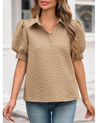 Women's Puff Sleeve Short Sleeve Polo Shirt