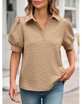 Women's Puff Sleeve Short Sleeve Polo Shirt