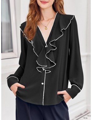 Women's V-neck long-sleeved top