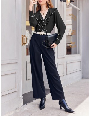 Women's V-neck long-sleeved top