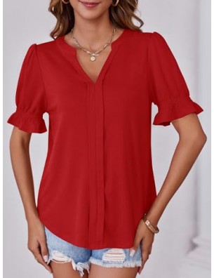Women's V-neck red shirt