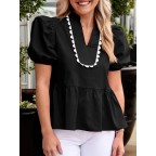Women's puff sleeve ruffled shirt