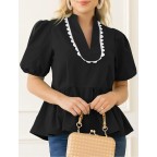 Women's puff sleeve ruffled shirt