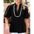 Women's puff sleeve ruffled shirt